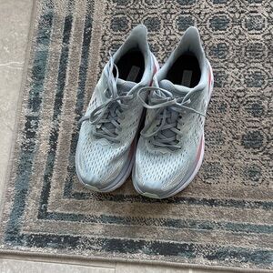Hoka Athletic Shoes in Light Gray and Pink